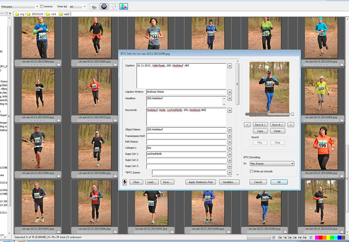 nach der Bearbeitung wird noch jedes Foto mit den Startnummern versehen .